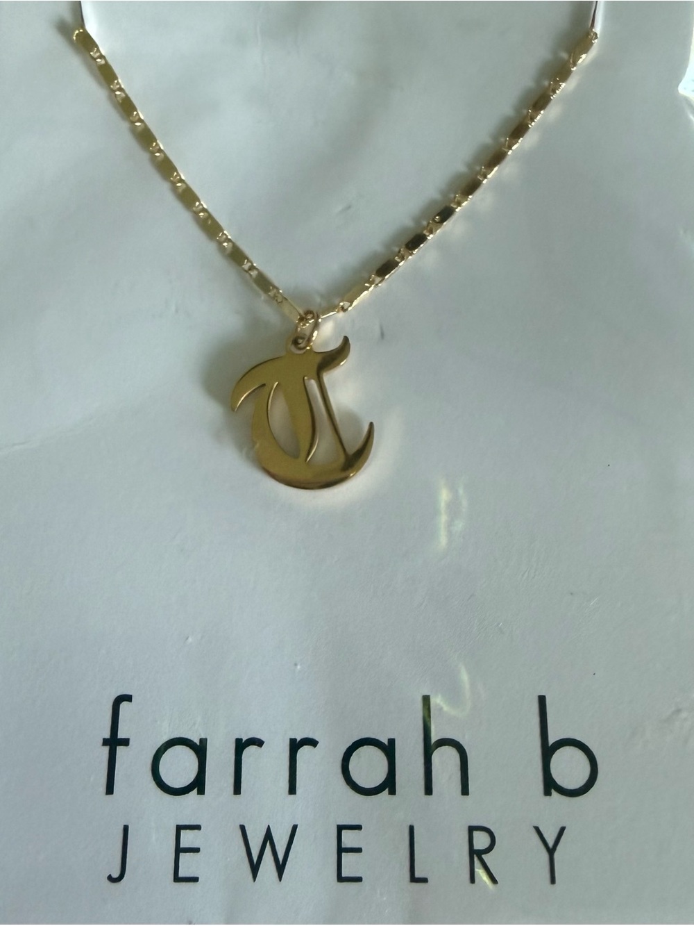 Farrah B Gold Tone Initial T Pendant Necklace